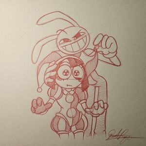 Glitch Amazing Digital Circus Pomni and Jax Drawing/Sketch Animation art Signed